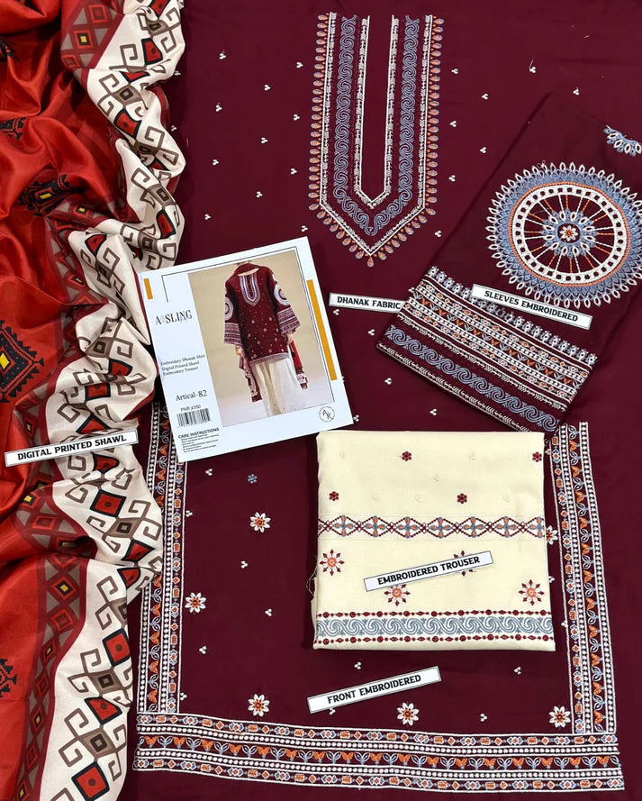 WINTER COLLECTION DHANAK EMBROIDERY 3PC