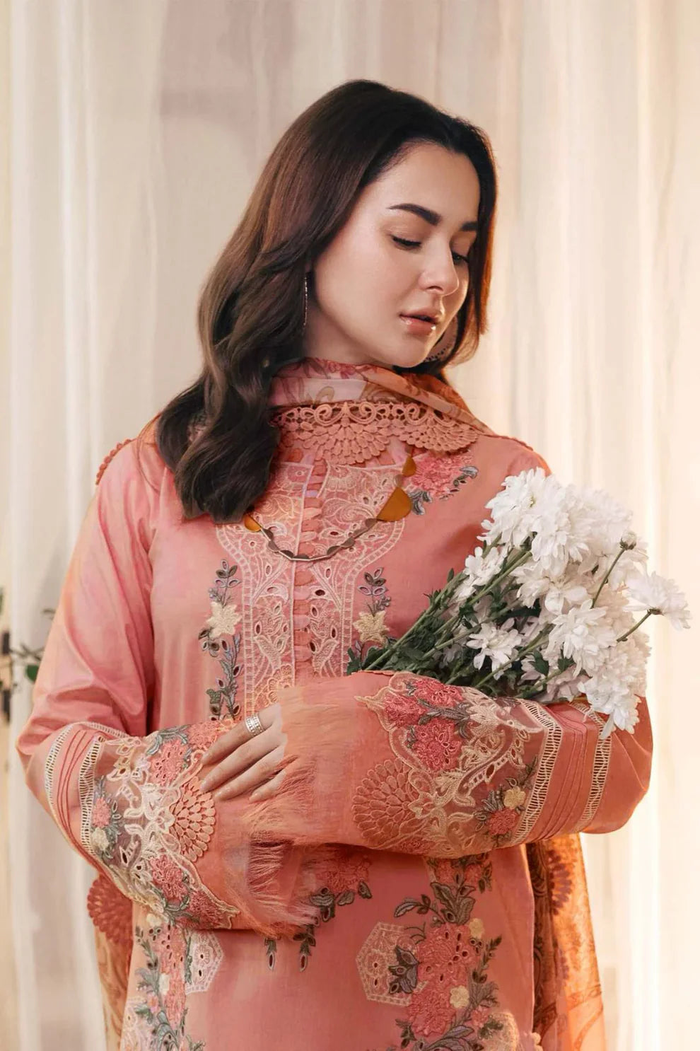 3PC EMBROIDERED DHANAK SUIT - BG632
